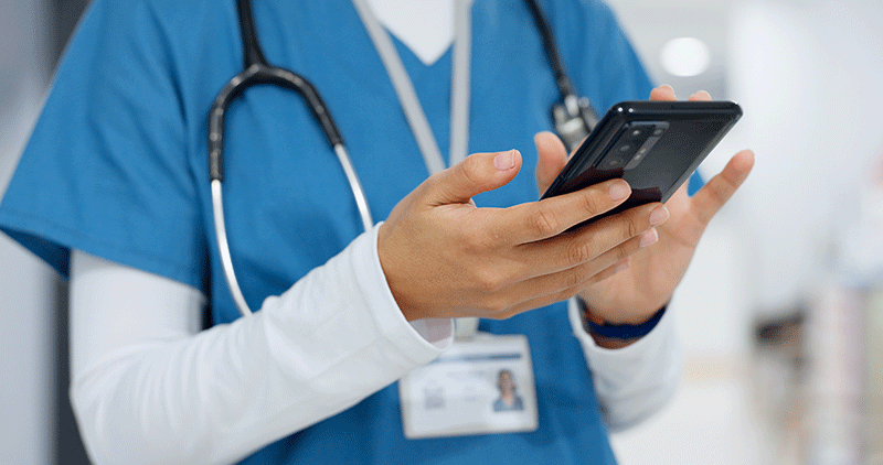 Nurse using a smartphone