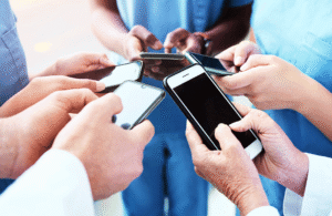 Nurses using smartphones