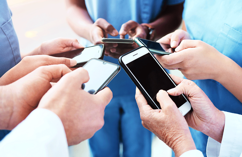Nurses using smartphones